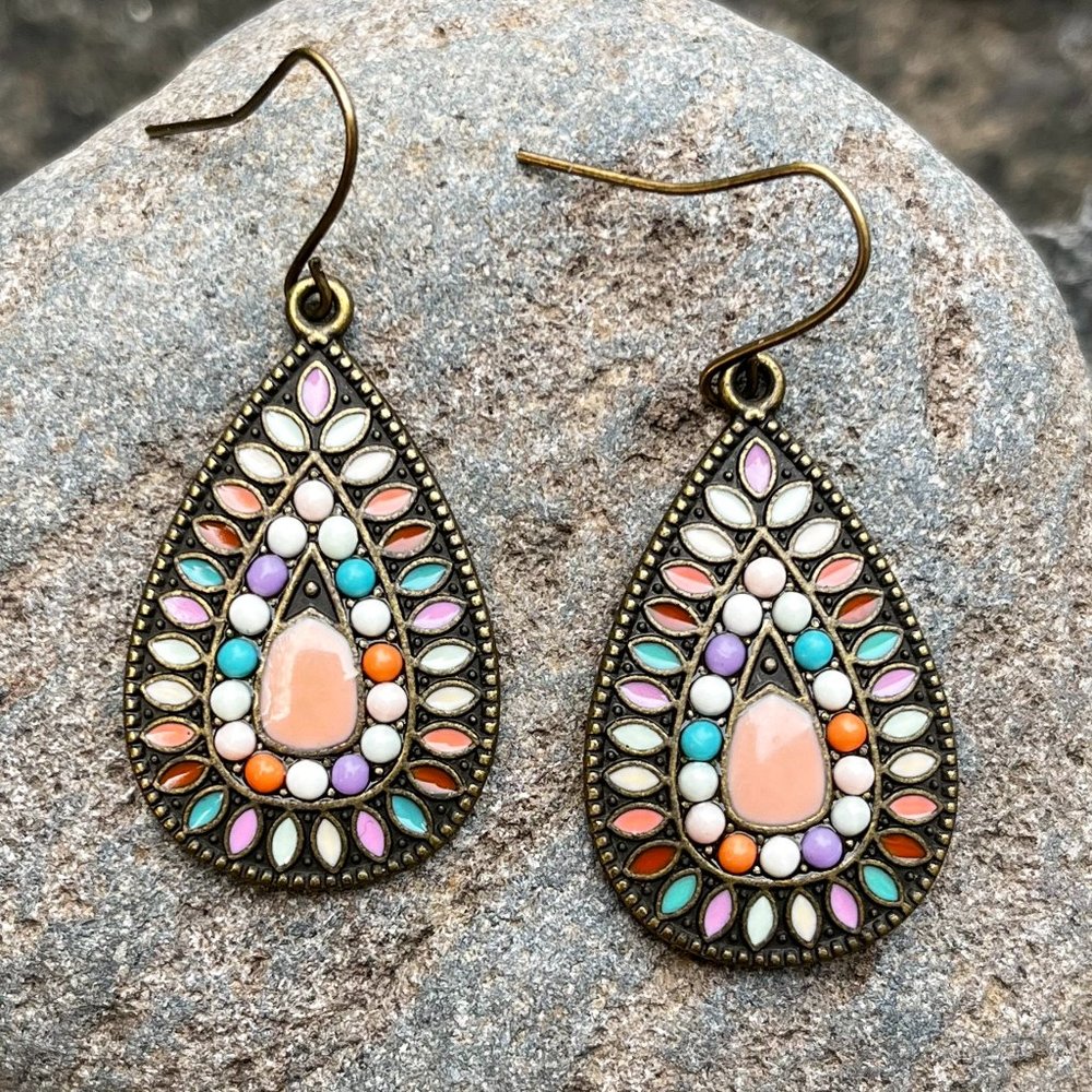 Bohemian Tear Drop Earrings Set of Three - Picture 4 of 7